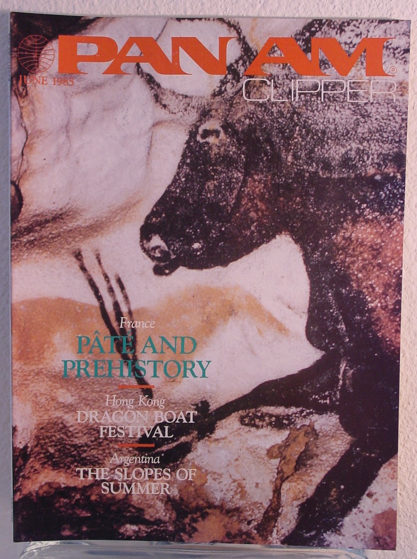 1985 June Clipper in-flight Magazine with a cover story on cave drawings in France.